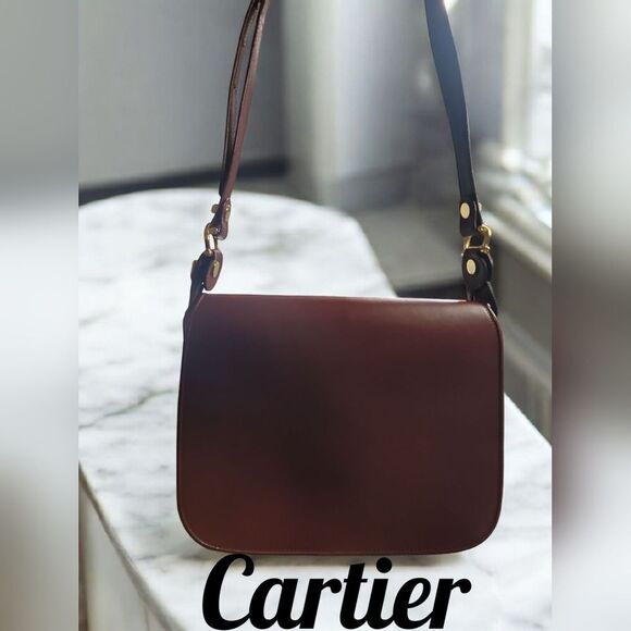 Cartier BORDEAUX and Gold Shoulder SADDLE Bag with Flap Closure VINTAGE - Picture 1 of 16